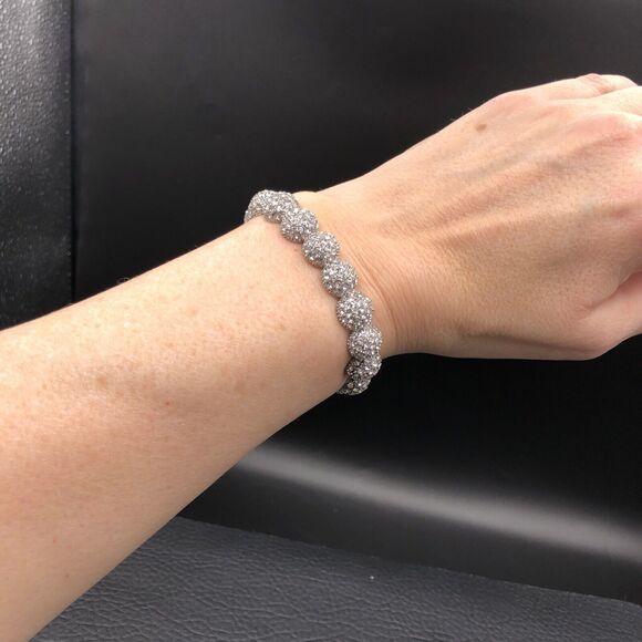 Rhinestone Stretch Bracelet Pave Crystal Snowball Bangle Adjustable 6.5 - 7.5 in - Picture 8 of 8